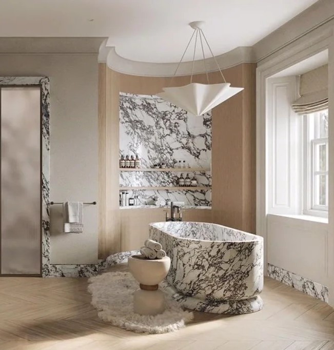 Perfect Stone Customizable Modern Natural Calacatta Viola Marble Bathtub For Bathroom Soaking Tub