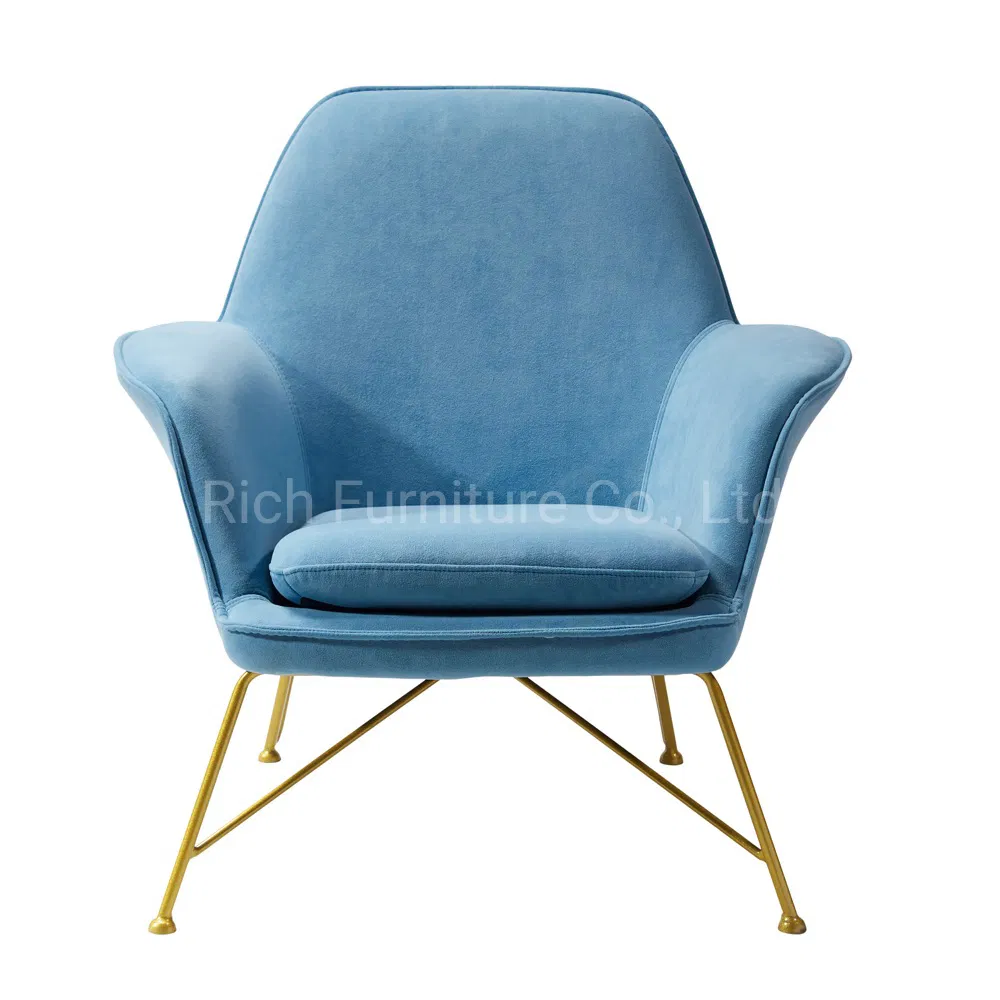 Cheap Luxury Decorative Living Room Furniture Armchair Velvet Leather Cover Metal Frame Accent Chair