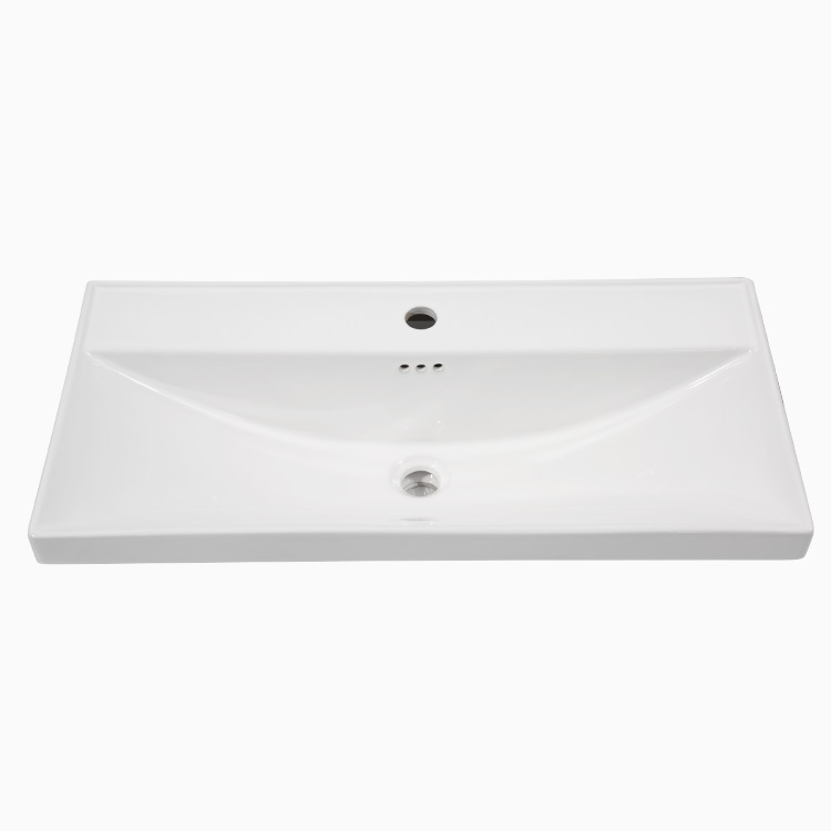 Kidoir Ceramic Drop In Bathroom Sink Vanity Top Washbasin Floating Cabinet Basin With Overflow Single Faucet Hole Modern Design