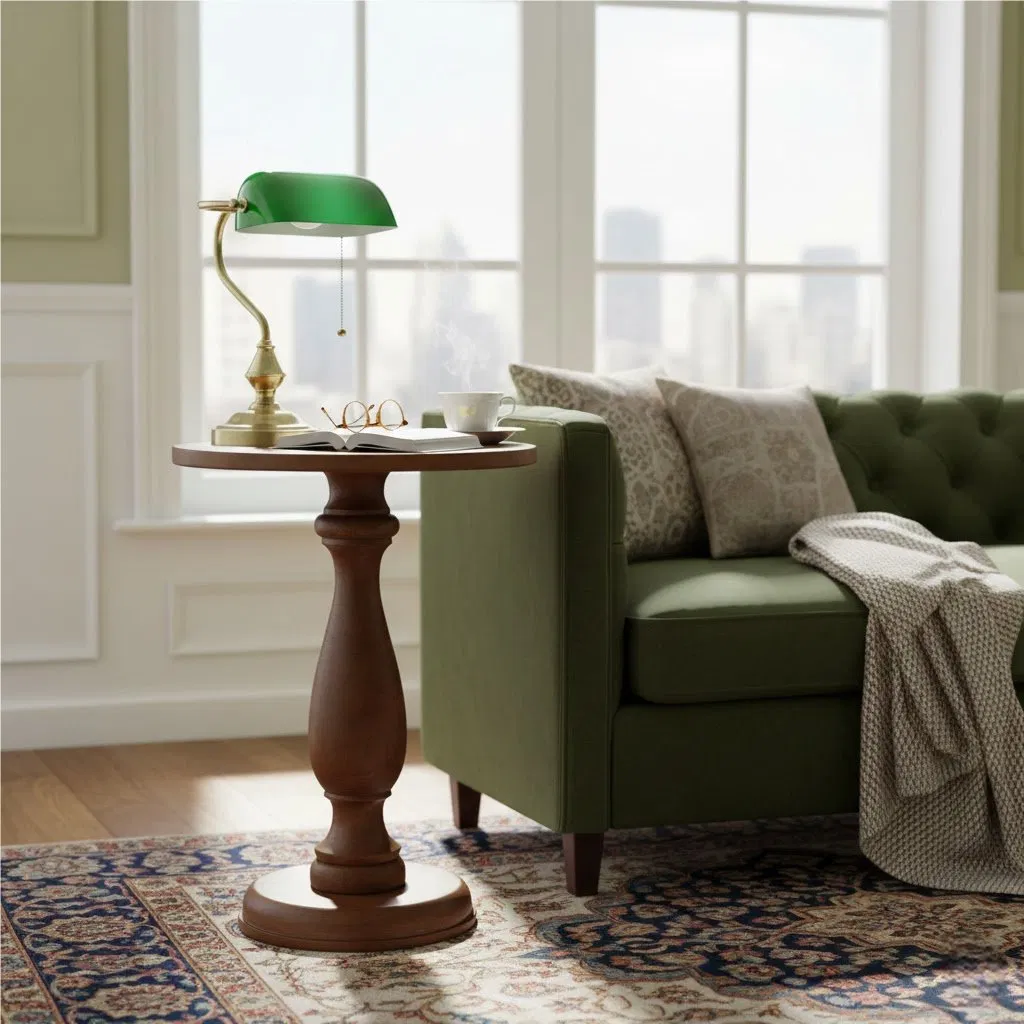 Elegant Solid Wood Round Side Table, Decorative Accent Table