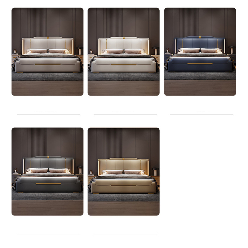 Luxury Modern King Size Soft Bed Frame Leather Solid Wood Double Queen Bed with Storage for Bedroom Furniture for Home or Hotel