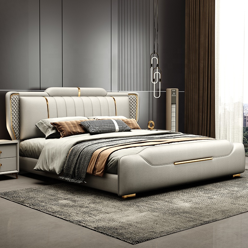 Modern King Size Home Bedroom Furniture Sets Queen Soft Bed King Wooden Frame Factory Direct No-Wash Design Revolving Storage