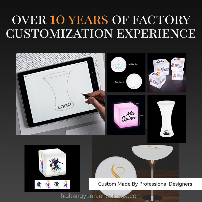 Customized LOGO LED Pool Table High Table and Stool Set Bar LED Lighting Dining Table Party Disco