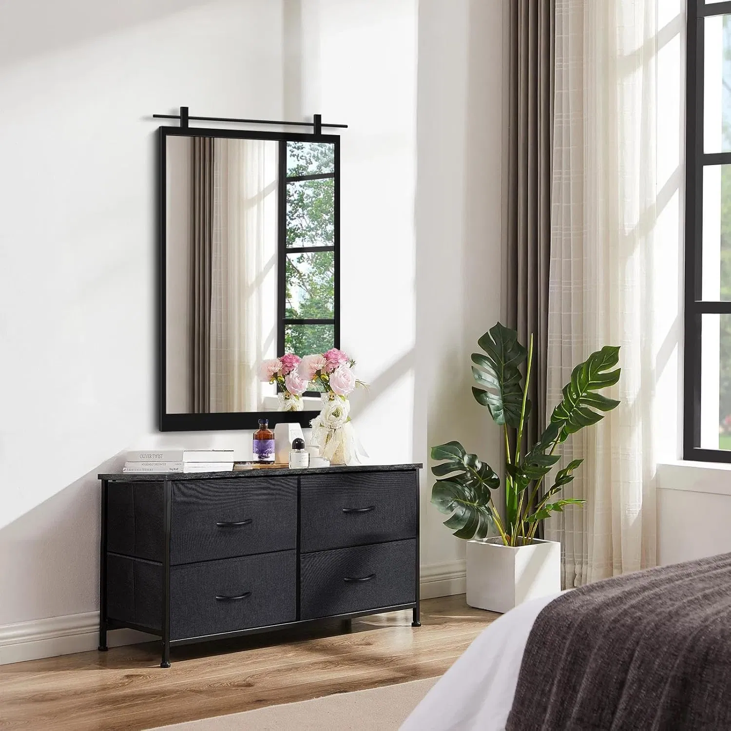 Decorative Wall Mirror, Black Bathroom Mirror Vanity Mirror Metal Frame Modern Accent Mirror for Living Room, Entryway Bedroom, Horizontal or Vertical