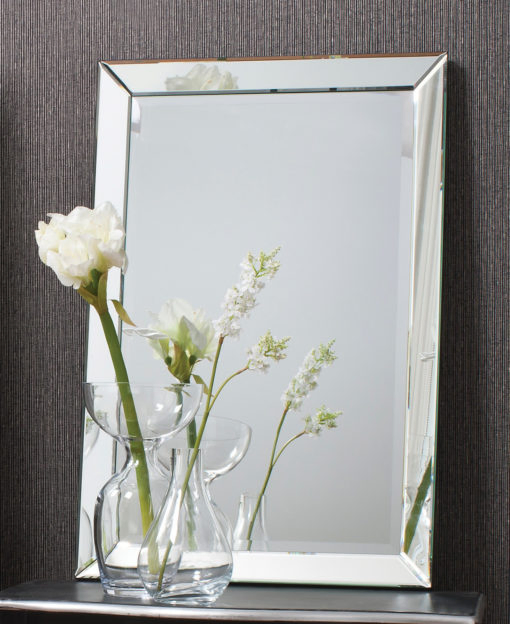 Ortonbath Rectangular Decorative Wall Accent Mirror Modern Chrome Silver Metal Frame Glass Beveled Decor Bathroom Bedroom Living Room-Euro Design Wall Mirror