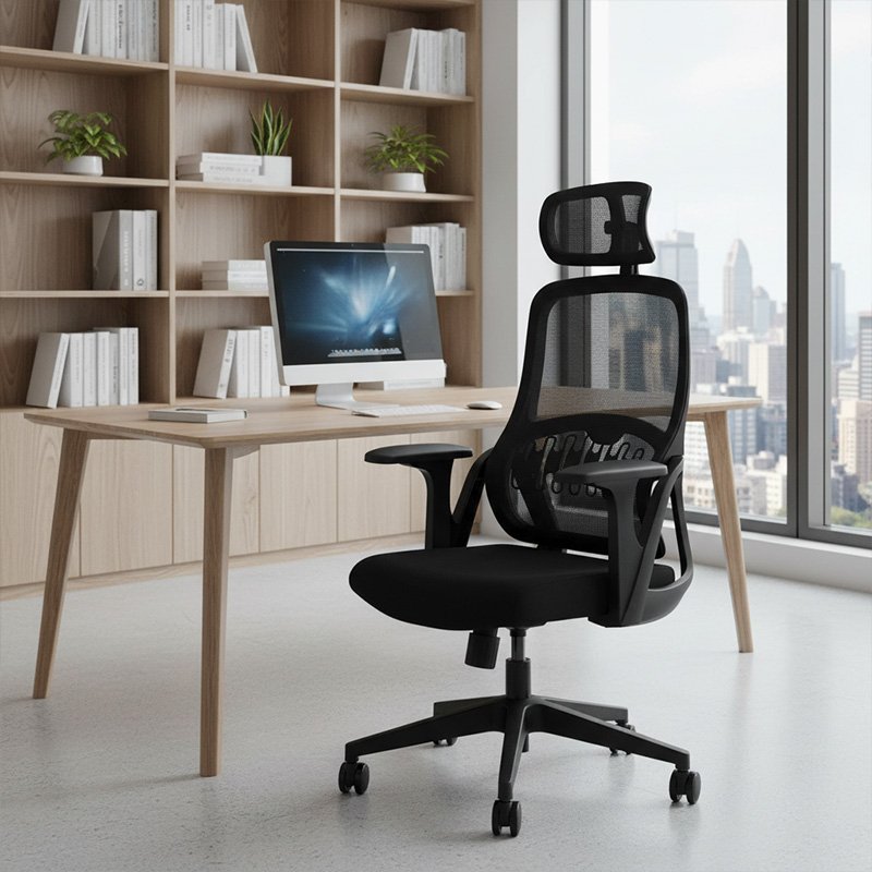 High Back Grey Frame Chair with Lifting Headrest Low Price Swivel Staff Task Chair for Long Working Time with Lumbar Support