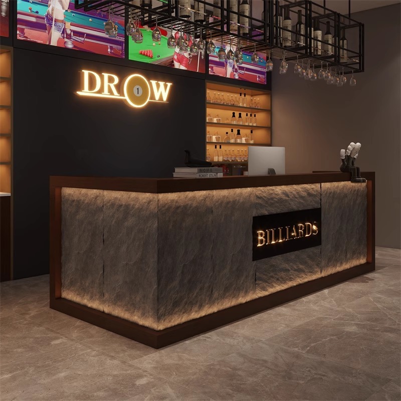 Retro Industrial Style Wood Multi-Purpose Desk Billiard Bar Counter Cashier Gym Game Room Hotel Bed Breakfast Company Front