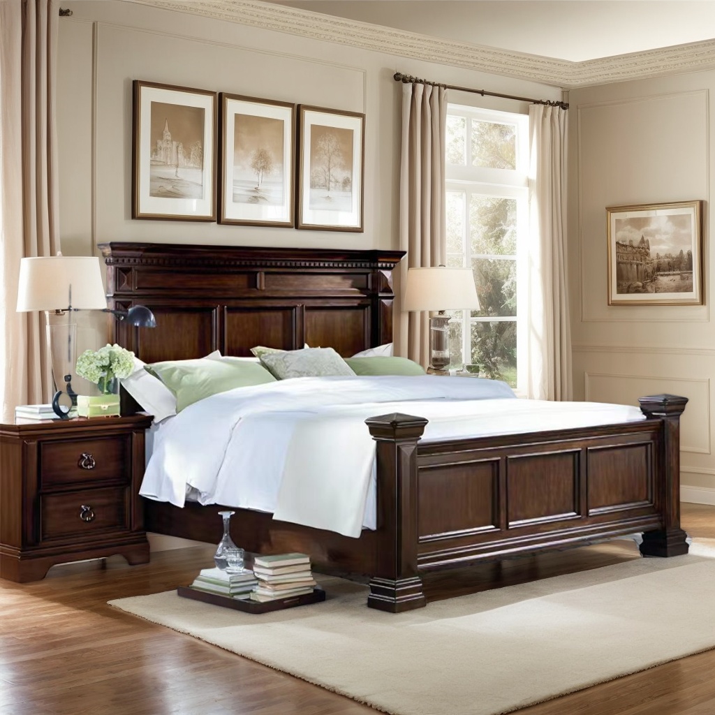 Luxury Full Set King Size Bedroom Midcentury Furniture Heavy Carving Designs Solid Wood Bed Five-Year Warranty