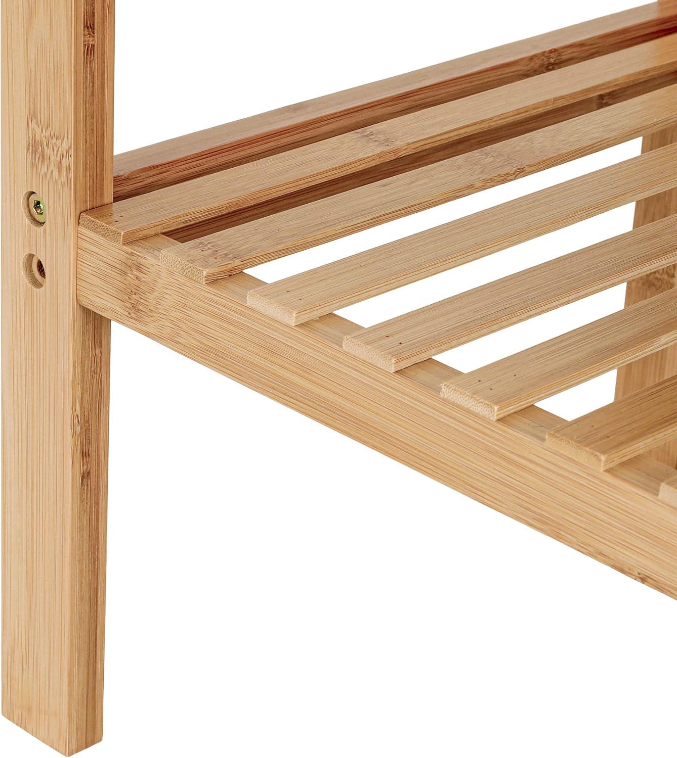 Natural Bamboo Modern Multifunction Double Tier Entryway Bench Shoe Rack with Storage Shelf for Hallway Bathroom Living Room