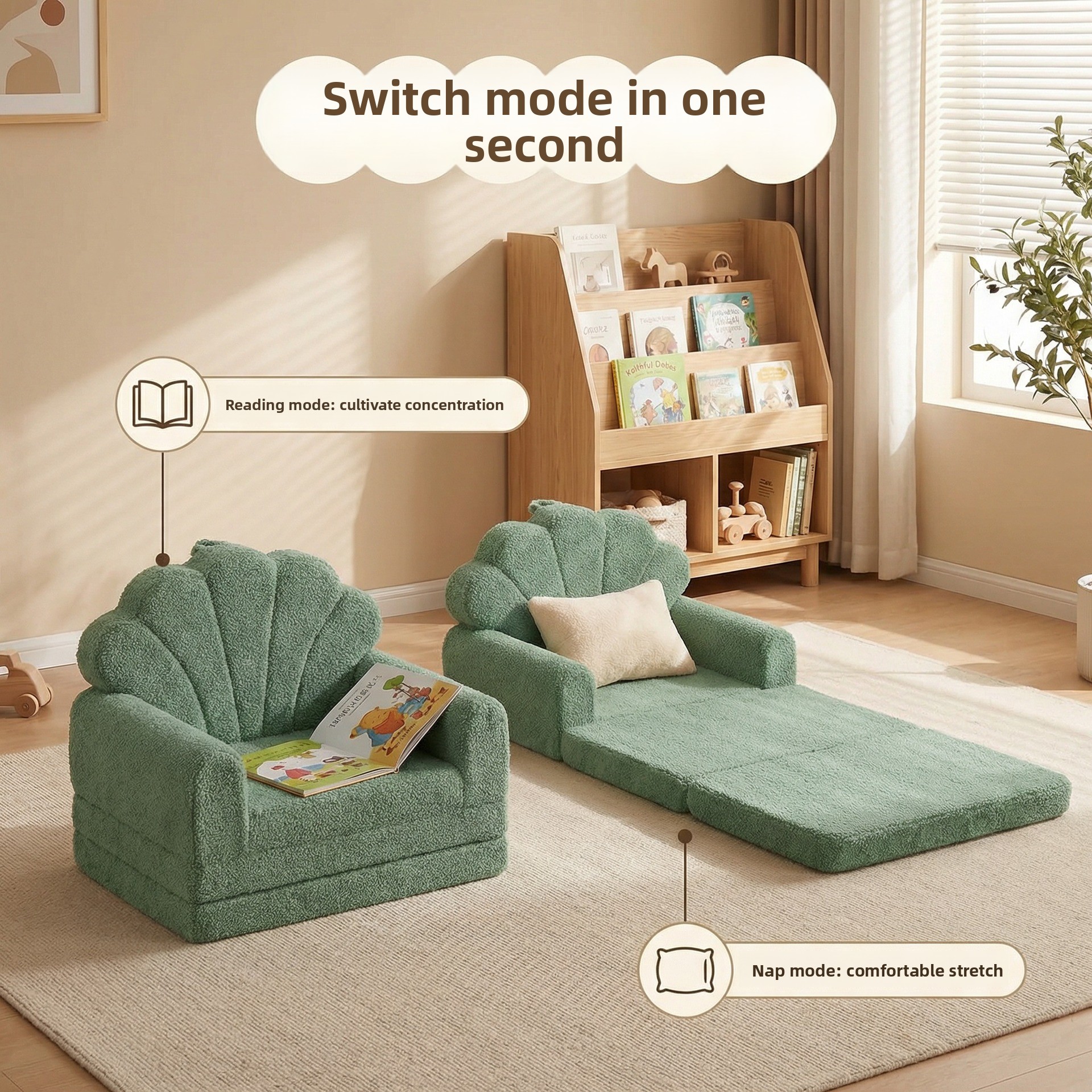 Baby Multifunctional Folding Sofa Convertible Recliner Foam Infants Toddlers Custom-Made Play Learning Seat Reading/Napping