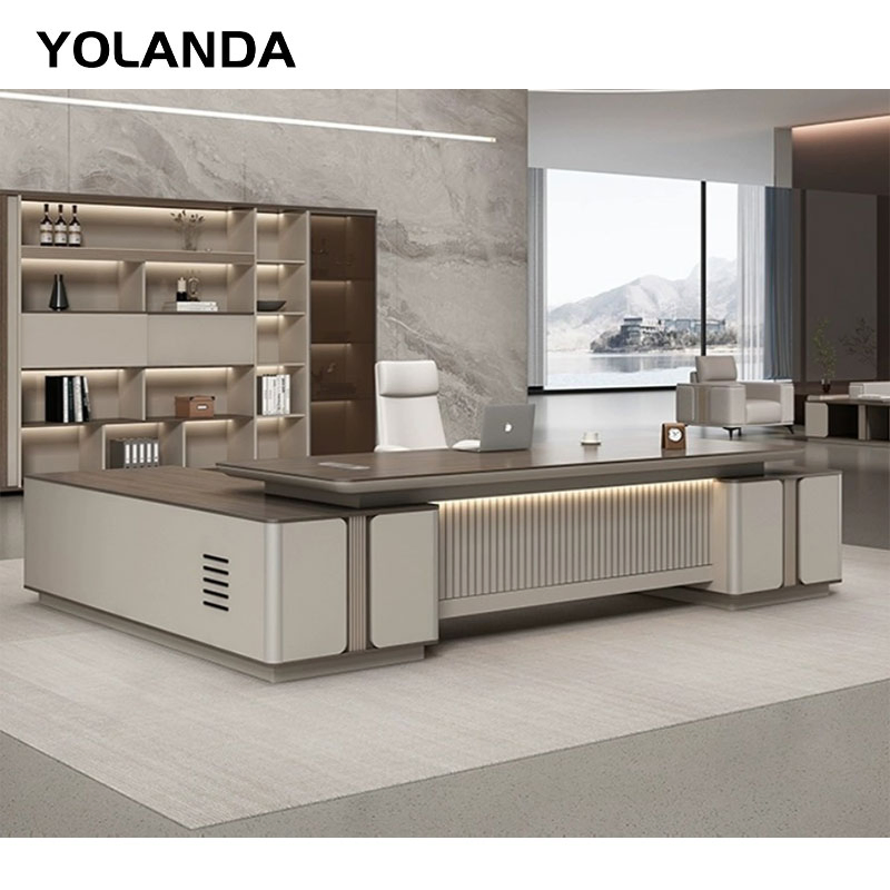 Yolanda Boho Organiser Luxury L Shaped Table Home Coworking Office Desk with Storage Drawers Sectional Office Furniture Sets