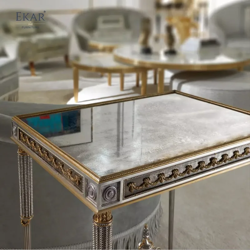 Italian - Style Living Room Side Table: Ornate Metal Frame, Decorative Detailing, Elegant Accent for Luxurious Spaces