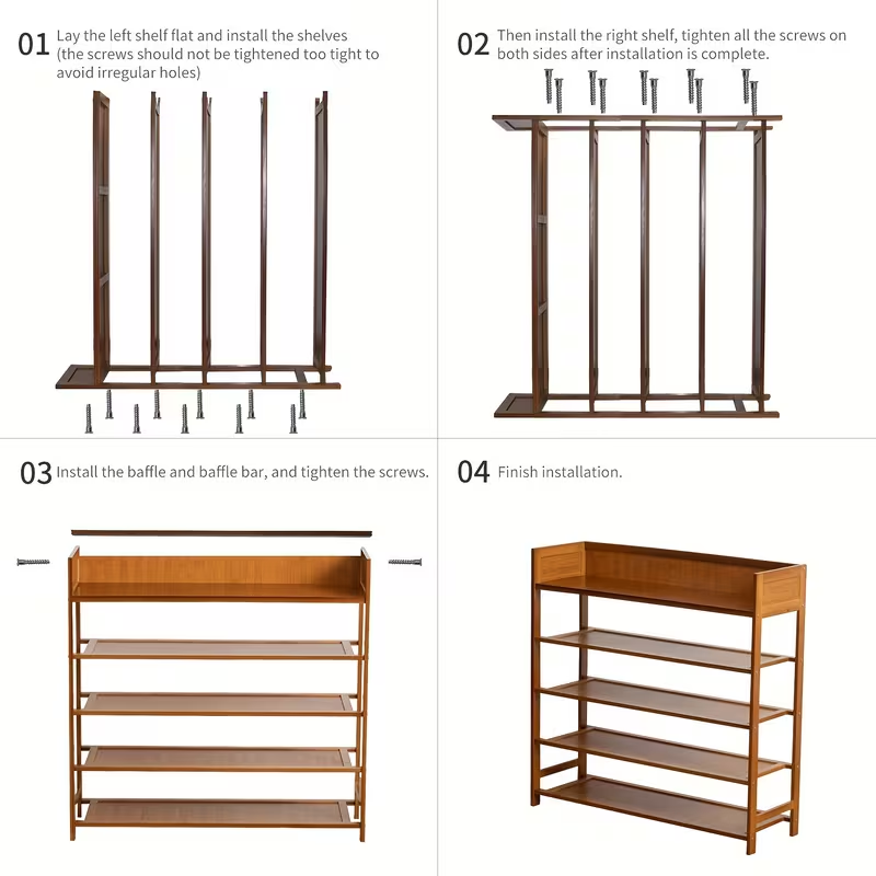 Spacious 5-Tier Bamboo Shoe Rack Organizer - Natural Finish or Entryway, Hallway, Closet Bamboo Shoe Rack