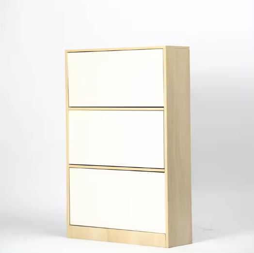 Farmhouse Shoe Cabinet with 3 Flip Down Storage Wood Shoe Rack Organizer with Unique Rattan Decor for Entryway, Hallway, Doorway