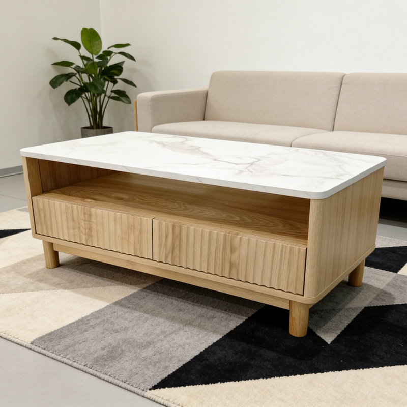 Minimalist Coffee Table for Living Room, Modern Simple Center Table with Clean Line Design