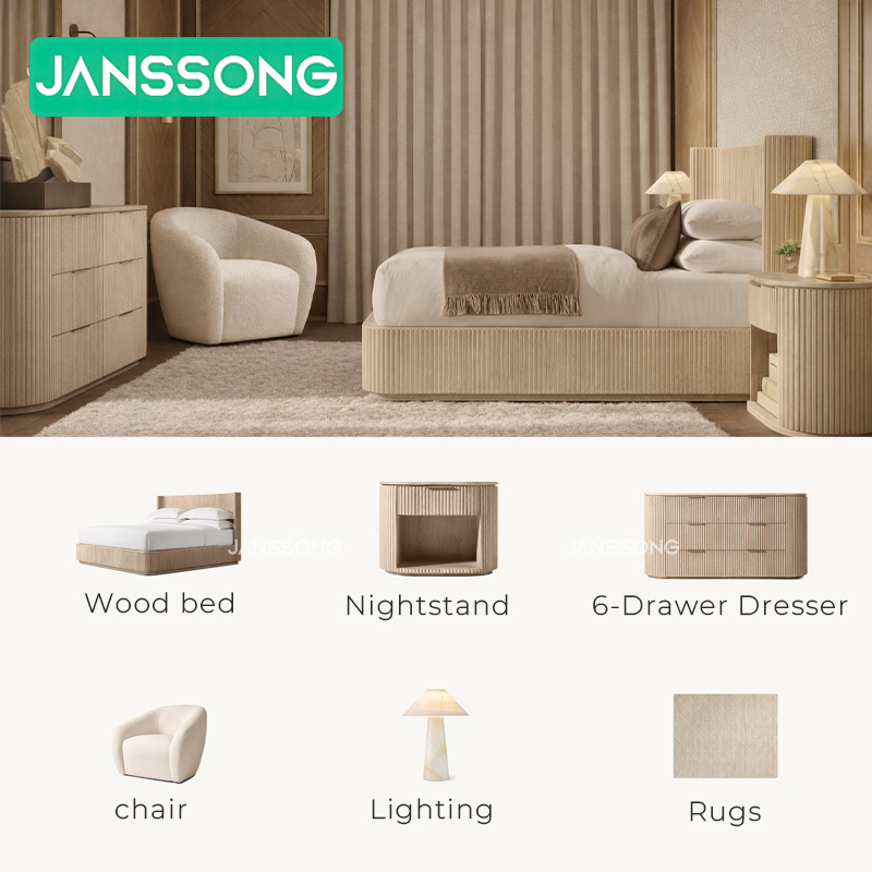 Luxury Modern Bedroom Furniture Set Villa Resort Room Solid Wood Bed Hotel Bedroom Wooden Bed Indoor Frame Furniture Set