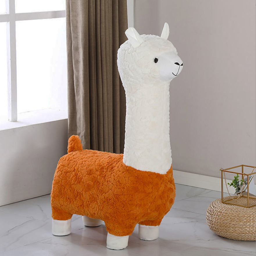 Factory Hot Sale Cute Alpaca Plush Kids Seat Fun Animal Stool Wholesale Kids Stool for Nursery Kindergarten Home Indoor Play Use