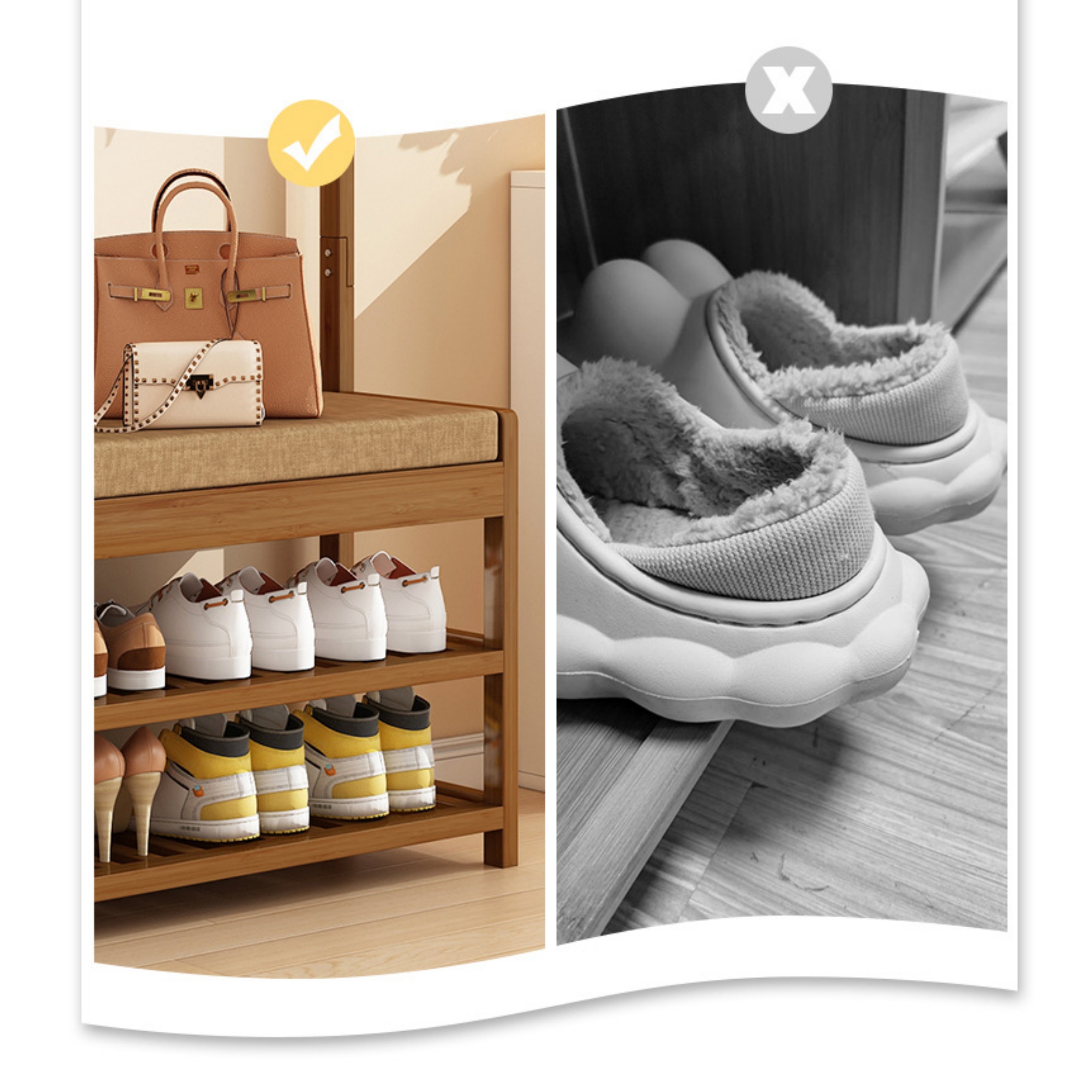 Durable 3-Tier Bamboo Shoe Bench with Cushion Modern Entryway Shoe Rack for Home Furniture for Hallway Living Room Bedroom