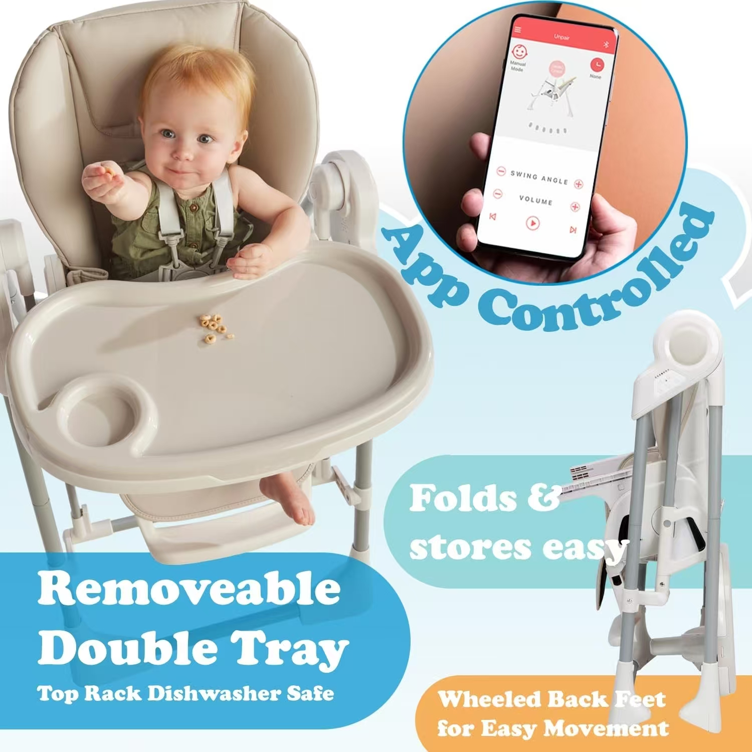 Modern Intelligent Automatic Electric Baby Swing High Chair and Highchair Rocking Chair for Babies Kids Furniture Aged 0-3 Years