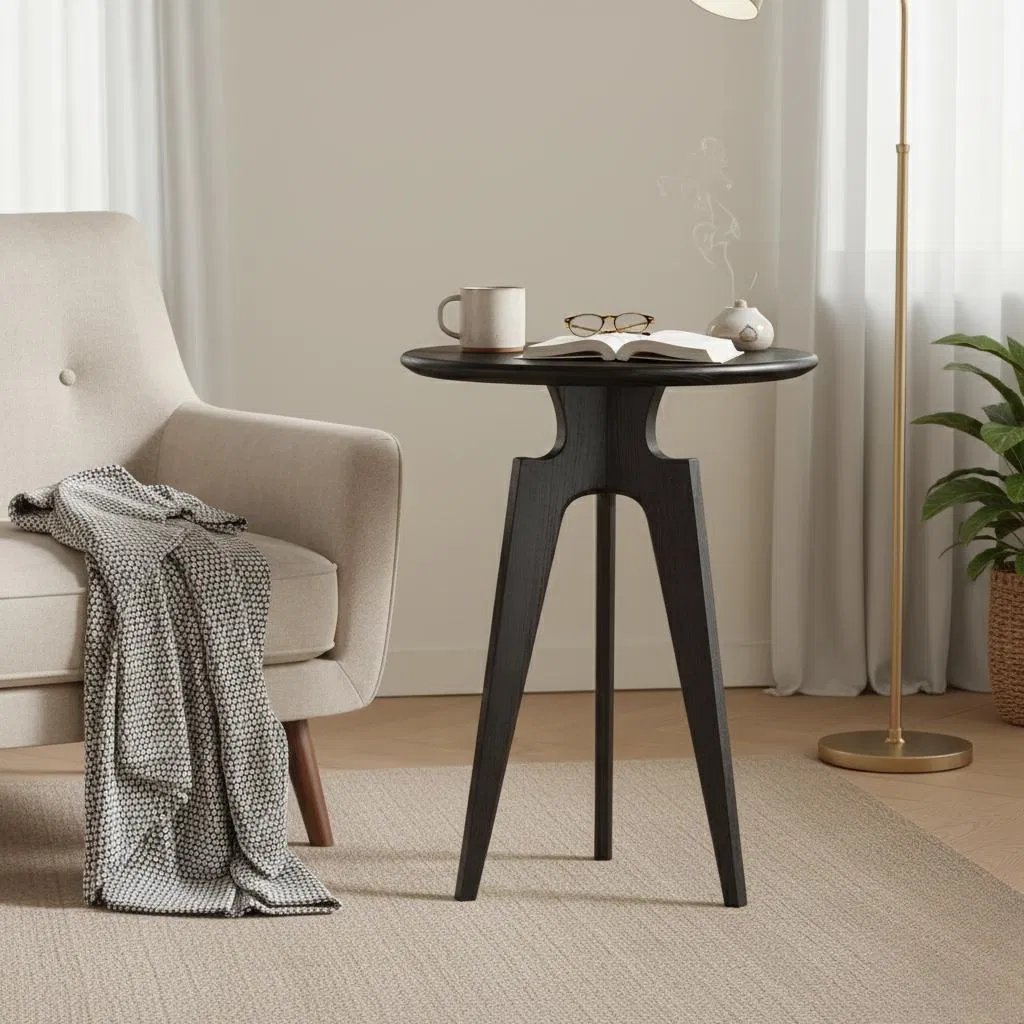 Modern Accent Round End Table Solid Wood Living Room Decorative Side Table