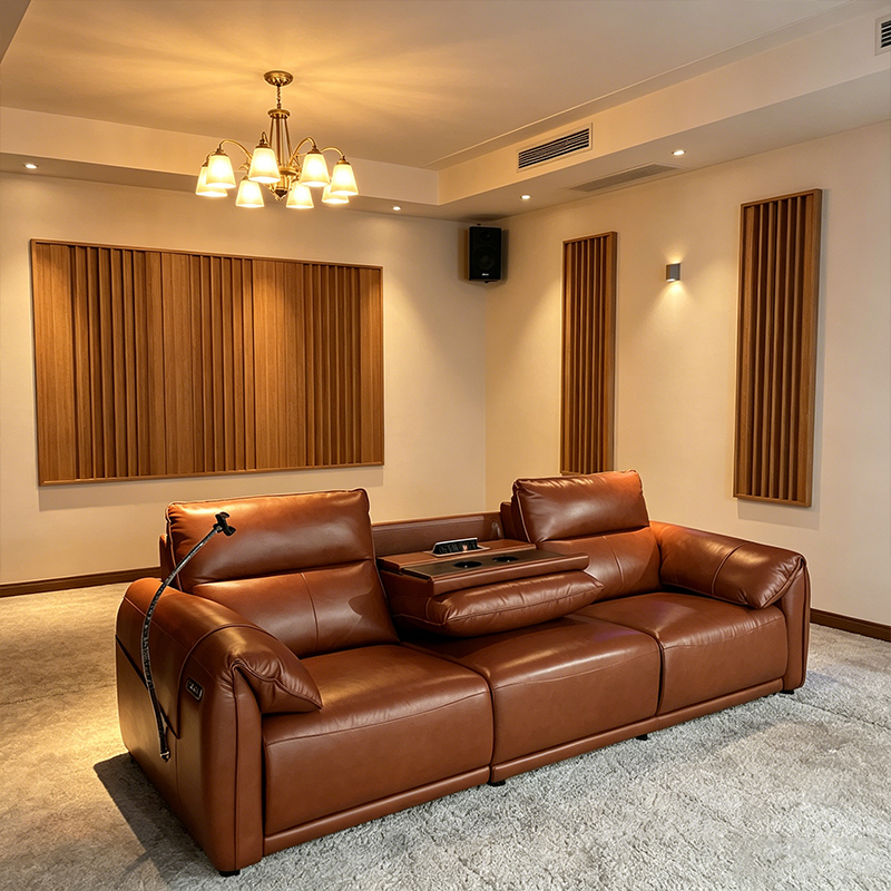 S.Q.F Commercial Leisure Billiard Sofa 2-Person Genuine Leather Recliner Cup Holder Thick Padding High-Back Game Room Bar Home
