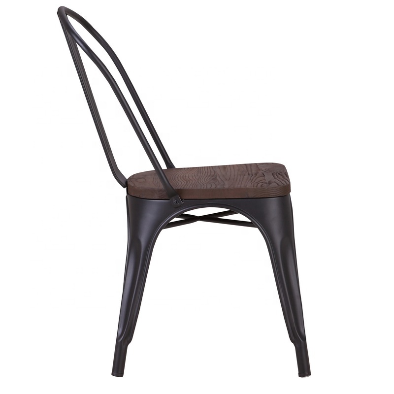 Industrial Elm Wooden Seat Iron Frame Stackable Bistro Dining Chair For Home Furniture Hotel Bar Kitchen &amp; Gym