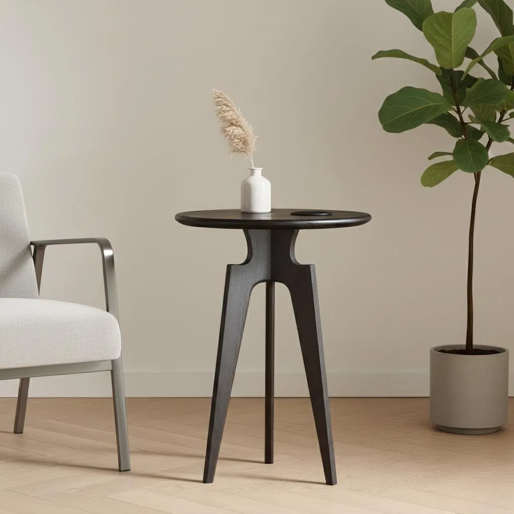Modern Accent Round End Table Solid Wood Living Room Decorative Side Table