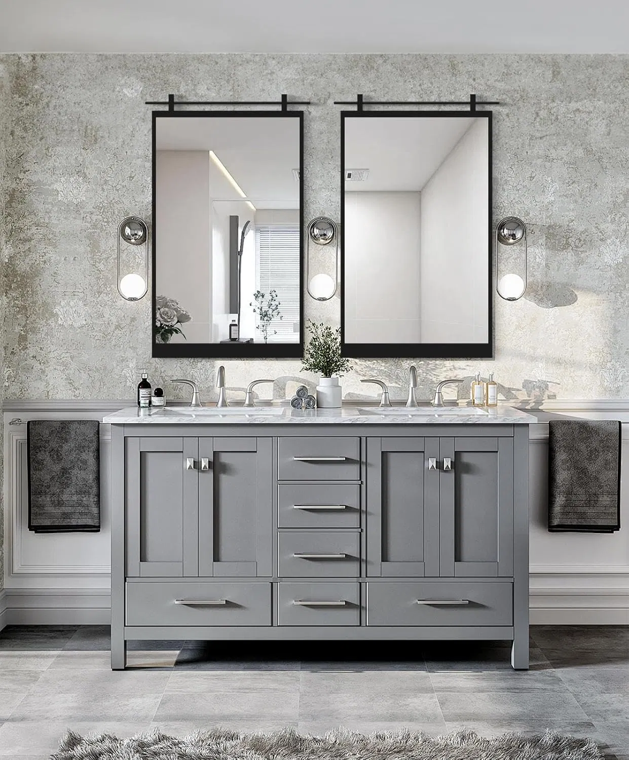 Decorative Wall Mirror, Black Bathroom Mirror Vanity Mirror Metal Frame Modern Accent Mirror for Living Room, Entryway Bedroom, Horizontal or Vertical