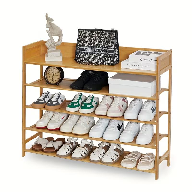 Spacious 5-Tier Bamboo Shoe Rack Organizer - Natural Finish or Entryway, Hallway, Closet Bamboo Shoe Rack
