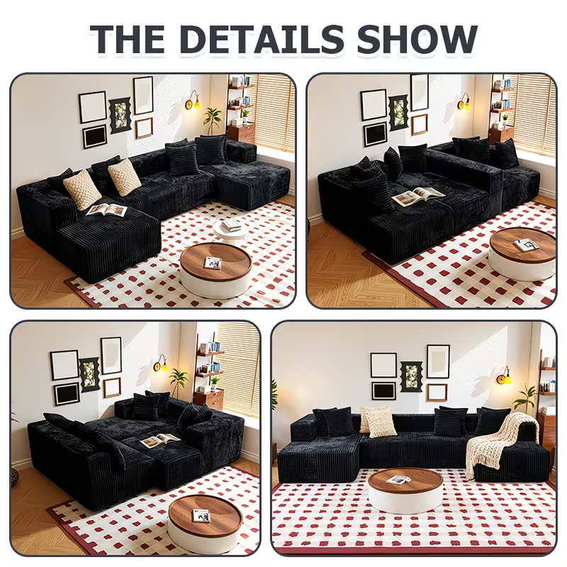 Modern Modular Sectional Compressed Sofa Set Oversized Two Long Lounge Chair Corduroy Customizable Boneless Couch Box Packaging