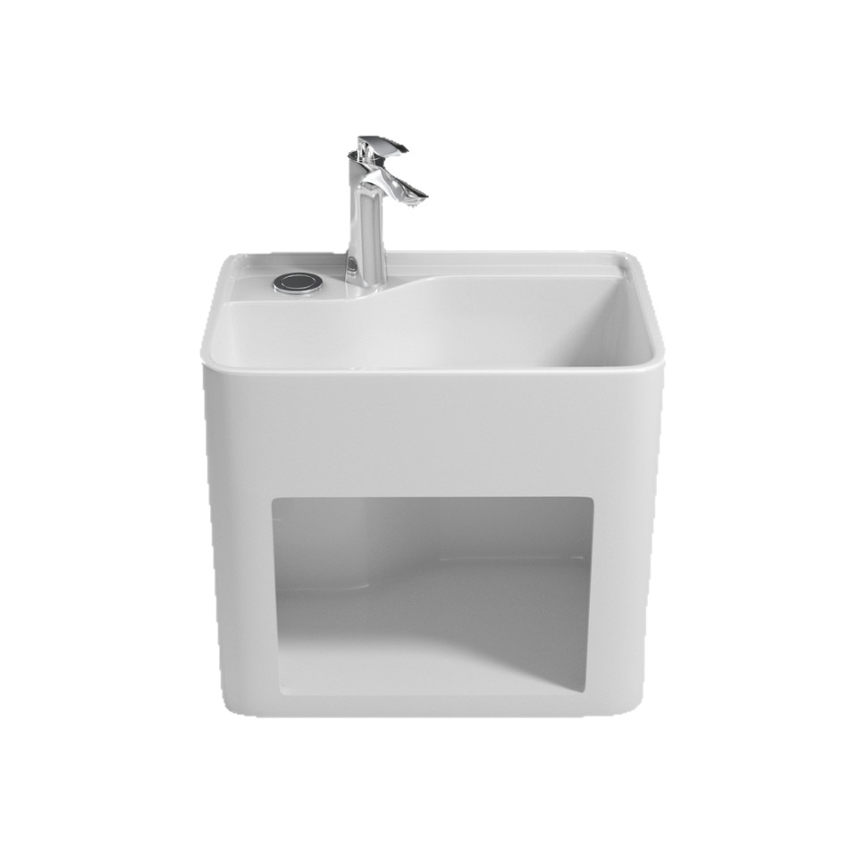 Wall-mounted Washbasin Integrated Ceramic Storage Rectangle Bathroom Cabinet Modern Simple Style Glossy White Finish