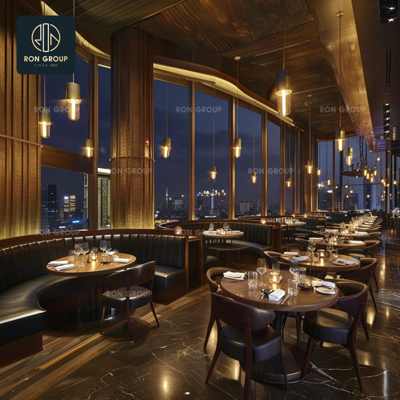 Modern Round Dining Table Restaurant Furniture with Padded Leather Chairs &amp; Decorative Accents
