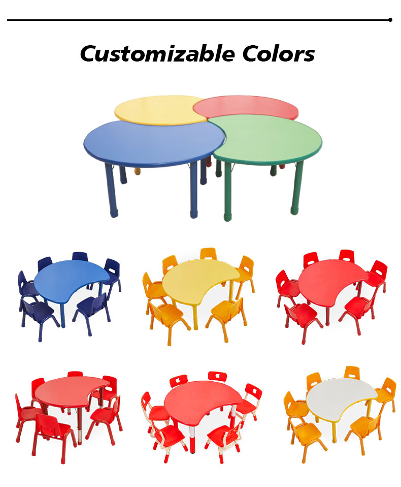 Colorful Kids Furniture Nursery School Moon Shape Tables Daycare Child Care Center Kindergarten Table and Chair Set