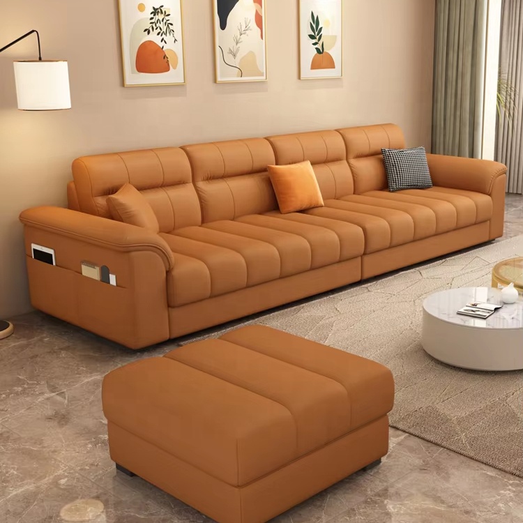 Customizable Multi-Person Three Seat Sofa Set Family-Friendly Living Room Furniture for Apartment Use Made of Durable Leather