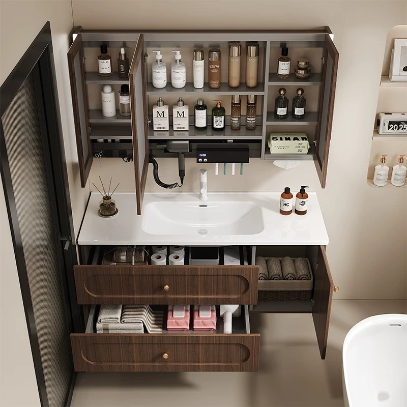 Sintered Stone Illuminated Finish Modern Design Bathroom Vanity Cabinet With Mirror