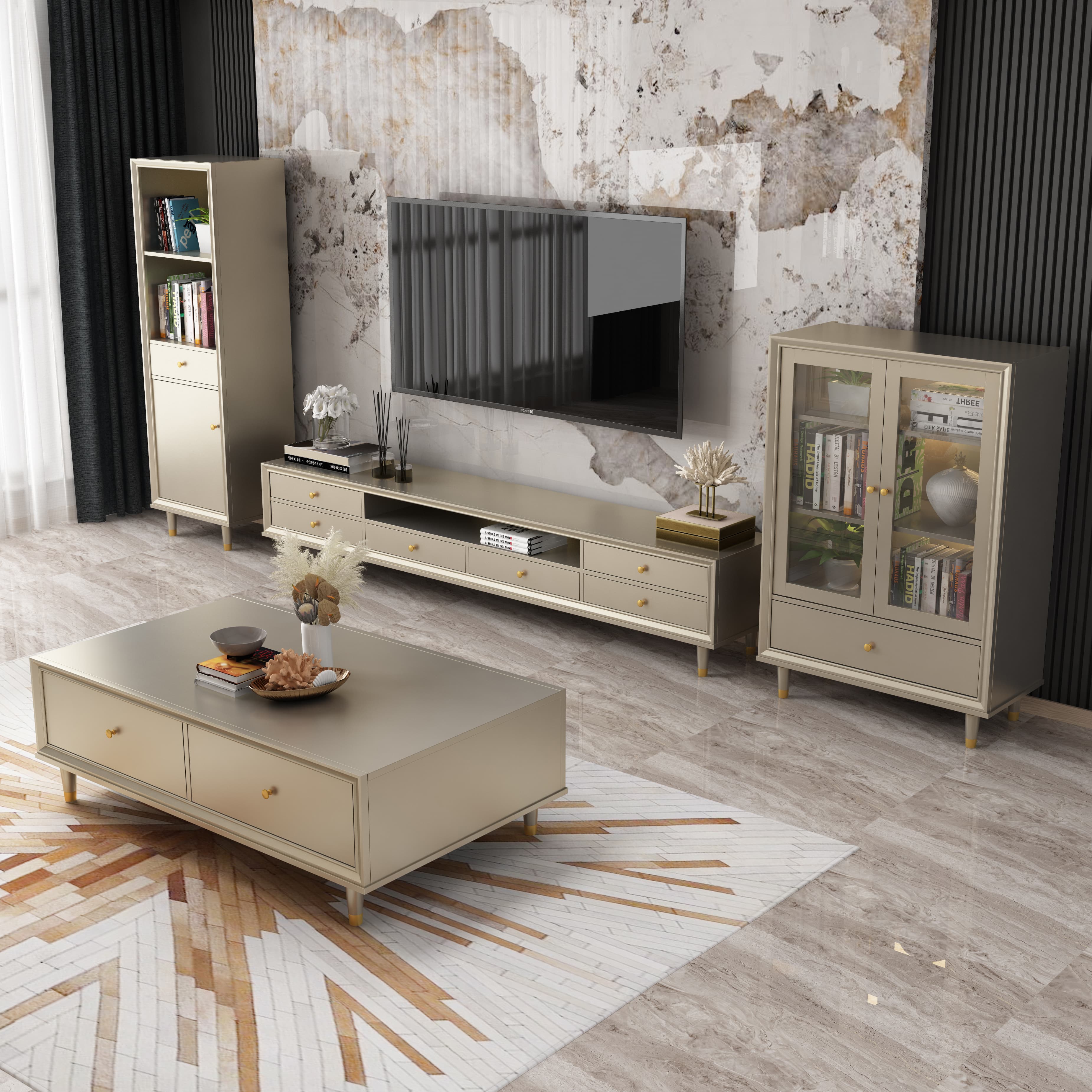 Modern Minimalist Champagne Coffee Table Matte Finish Living Room Coffee Table