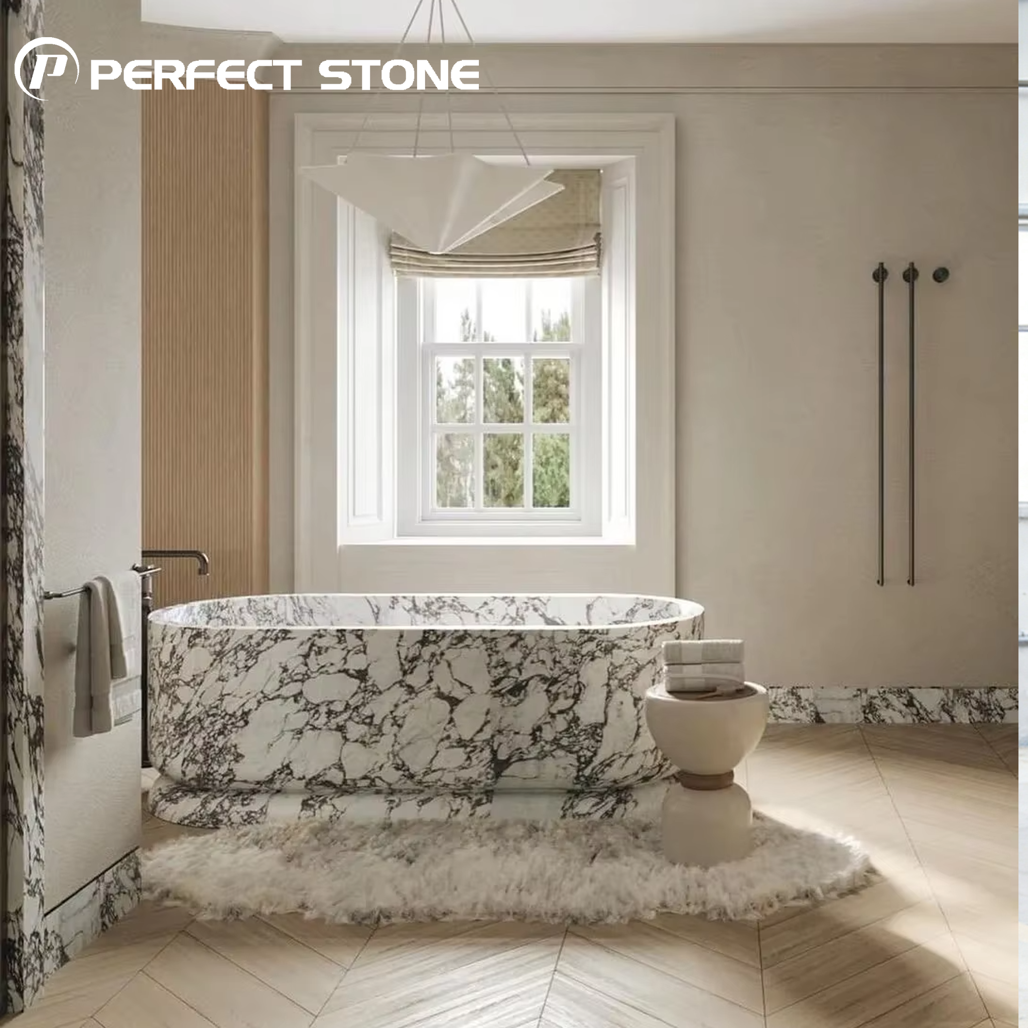 Perfect Stone Customizable Modern Natural Calacatta Viola Marble Bathtub For Bathroom Soaking Tub