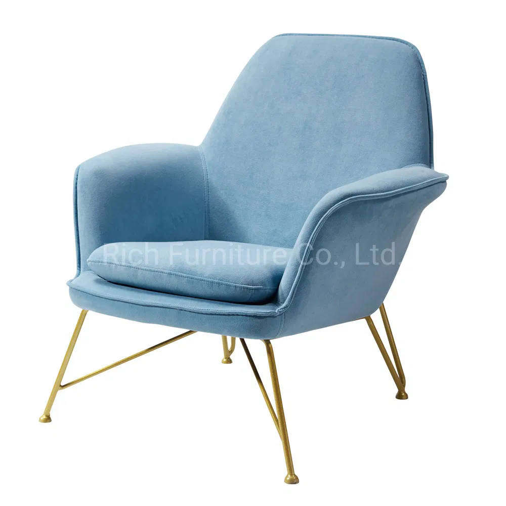 Cheap Luxury Decorative Living Room Furniture Armchair Velvet Leather Cover Metal Frame Accent Chair
