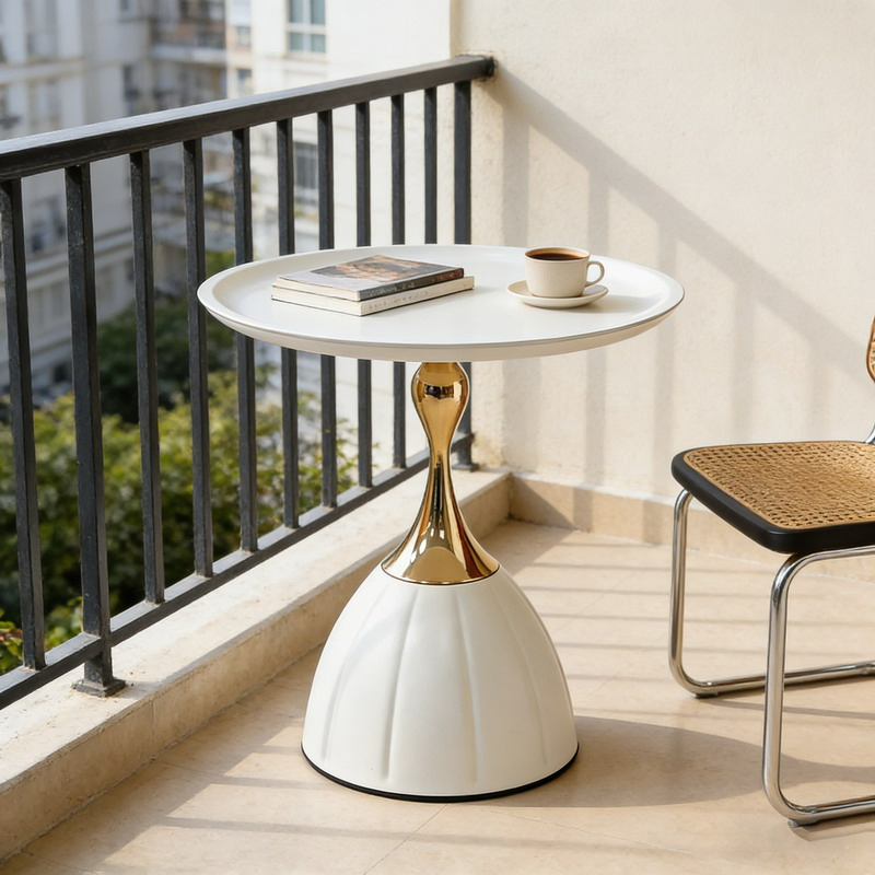 White Metal Side Table with Gold Accent Modern Luxury Round End Table Decorative Accent Table for Living Room Bedroom