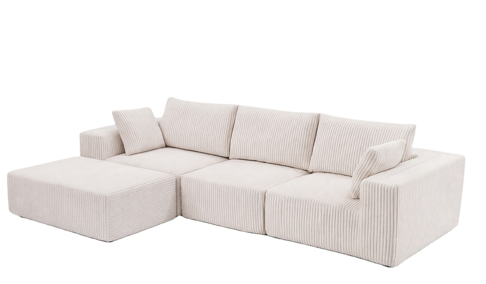 HUATEAN 108" Modular L-Shape Sectional Sofa With Deep Seat PU Material Modern Design For Bedroom (Beige)