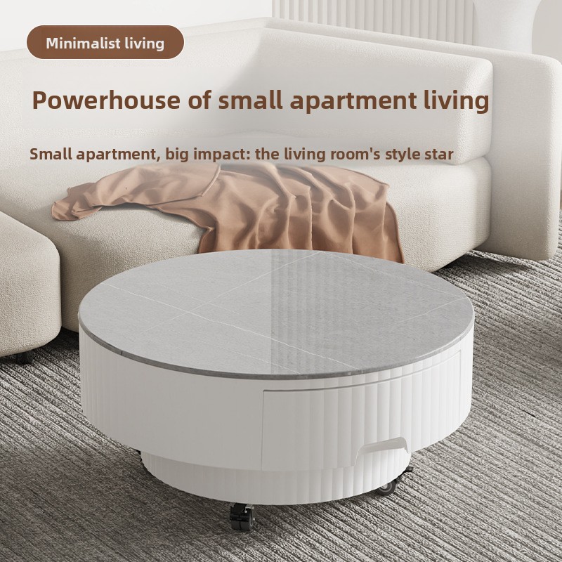 New Nordic Simple Round Coffee Table with Storage Small Apartment Living Room Multifunctional Space Craft