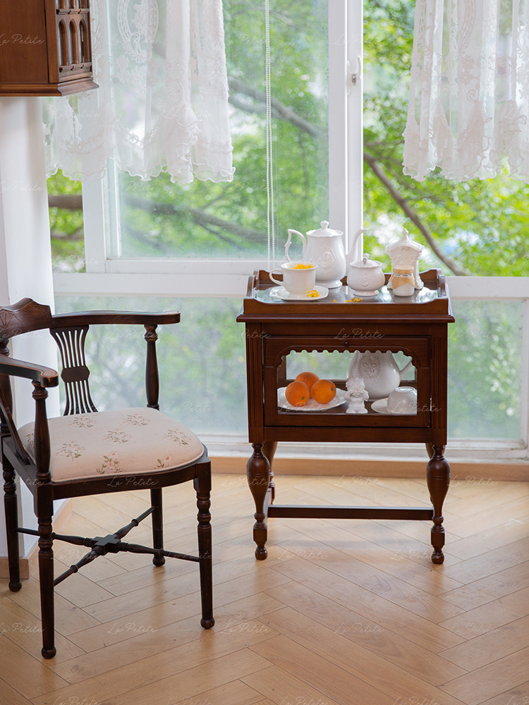 La Petite Solid Wood Vintage Tea Cabinet Living Room Sofa Side Table Bedroom Study Decoration Display Storage Home Furniture