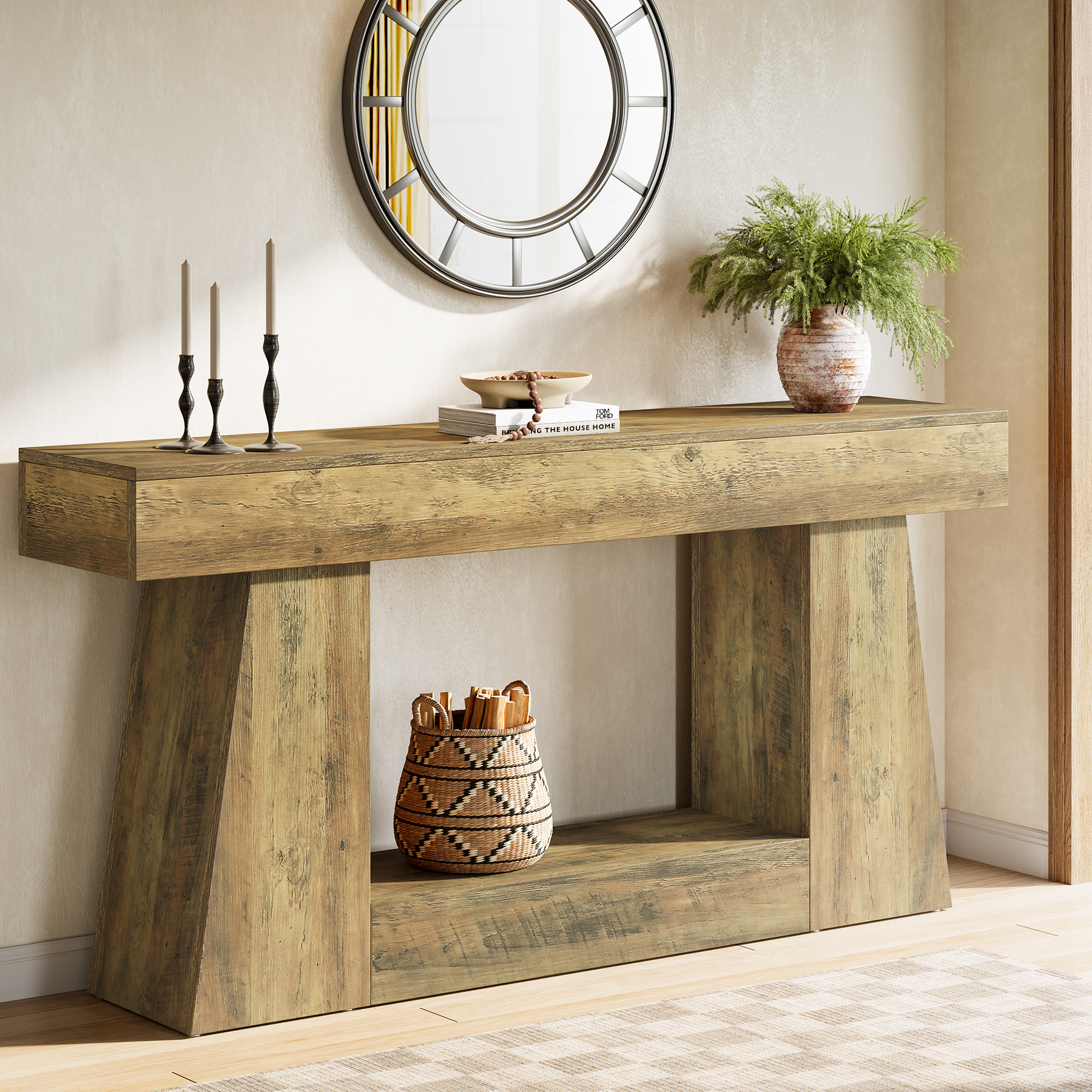 Wood Console Table, Modern Farmhouse End Table for Living Room Hallway Entryway, Rustic Accent Furniture