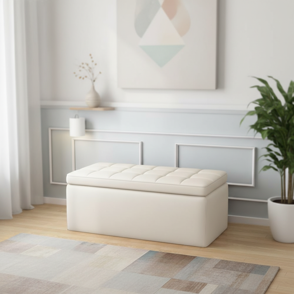 Modern Tufted PU Leather Eco-Friendly Storage Ottoman Bench Lift Top Cube Entryway Living Room Bedroom Hallway Hospital Villa
