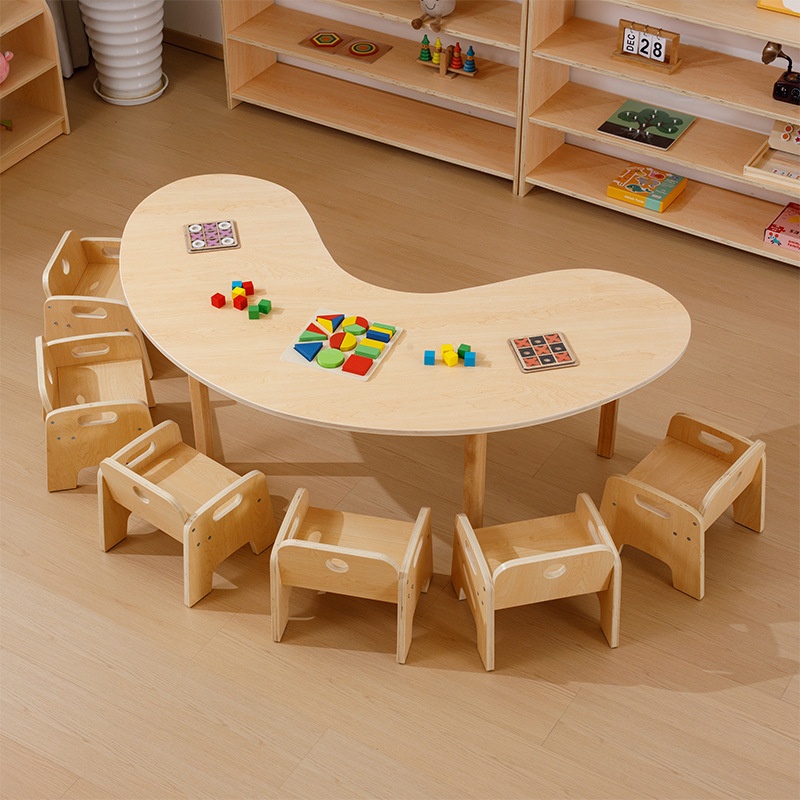 Daycare Center Nursery Kindergarten Furniture Montessori Preschool Furniture Moon Shape Kids Table and Chairs for Preschool