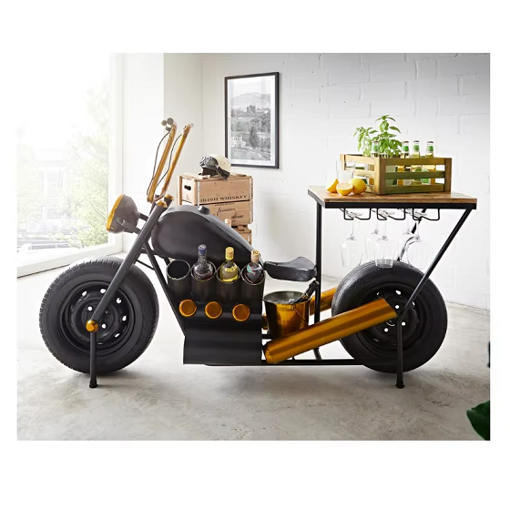 Rustic Chopper Bike Inspired Bar Table For Home Lounge Dining Area Cafe Garage Or Game Room With Retro Iron Look From India