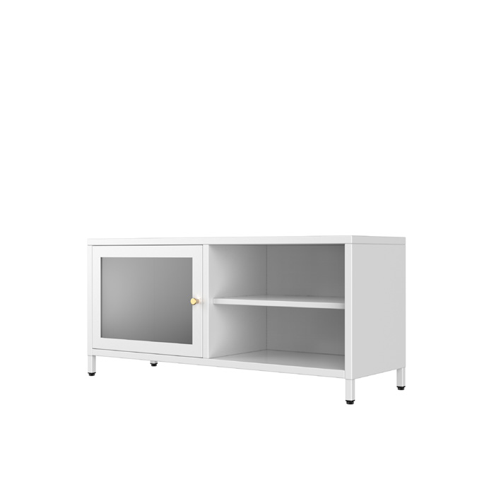 Space-saving Arched Glass Metal Bookcase with Solid Bottom Door for Small Apartments
