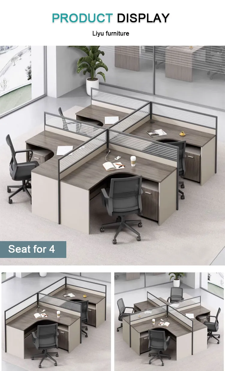 Modern Commercial Office Desk 4-Person Workstation Furniture MFC Material Modular Extendable Convertible Partition for Home Use