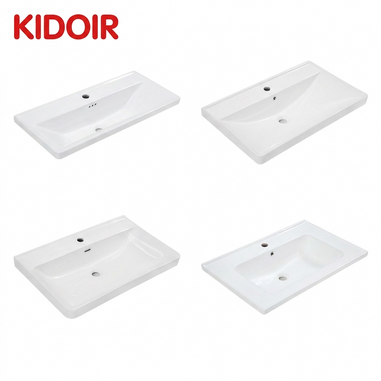 Kidoir Ceramic Drop In Bathroom Sink Vanity Top Washbasin Floating Cabinet Basin With Overflow Single Faucet Hole Modern Design