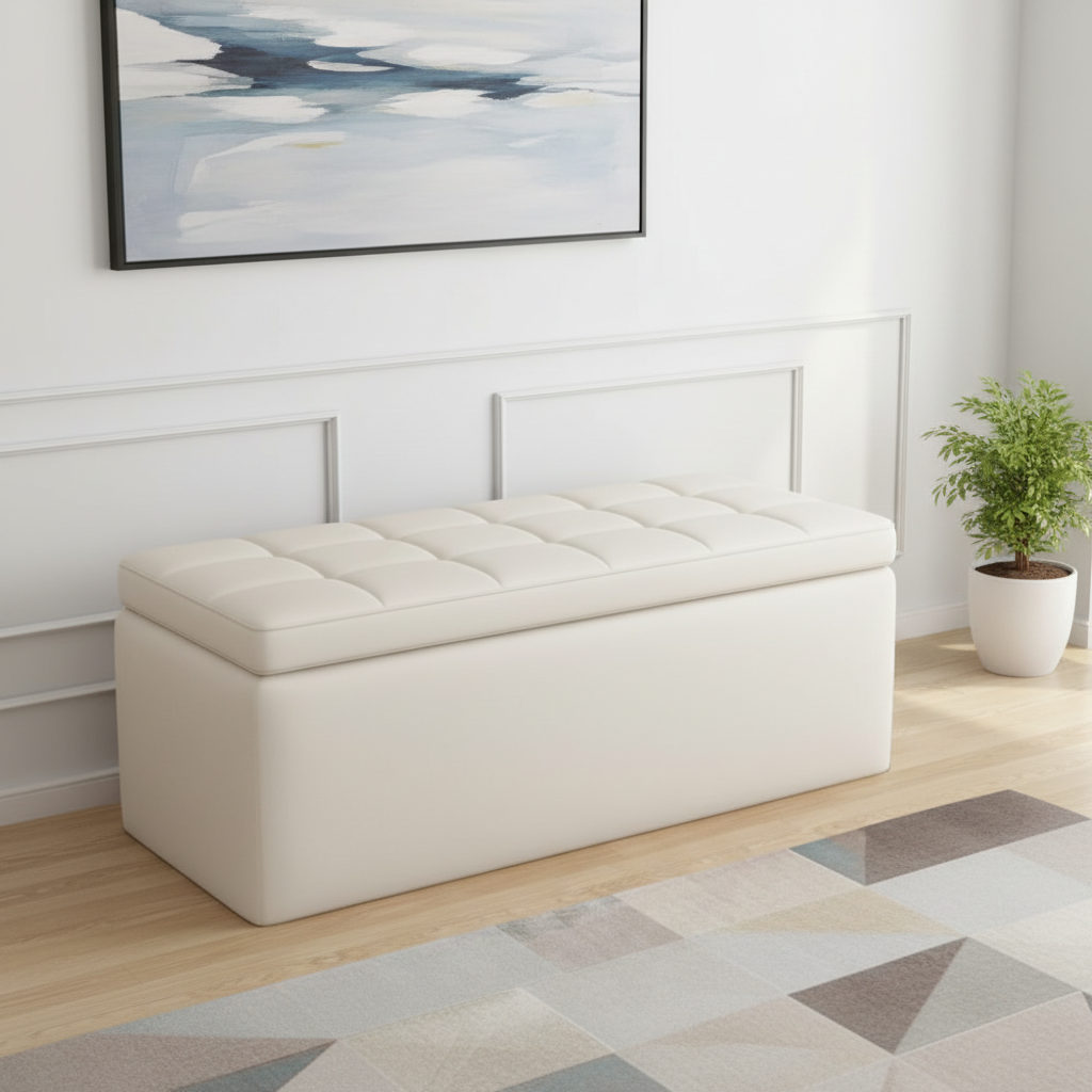 Modern Tufted PU Leather Eco-Friendly Storage Ottoman Bench Lift Top Cube Entryway Living Room Bedroom Hallway Hospital Villa